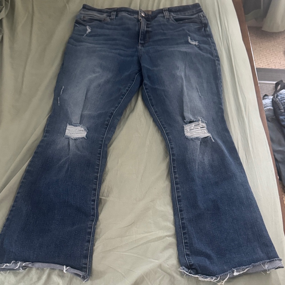 Kut from the Kloth Dark Blue Distressed Flare Jeans